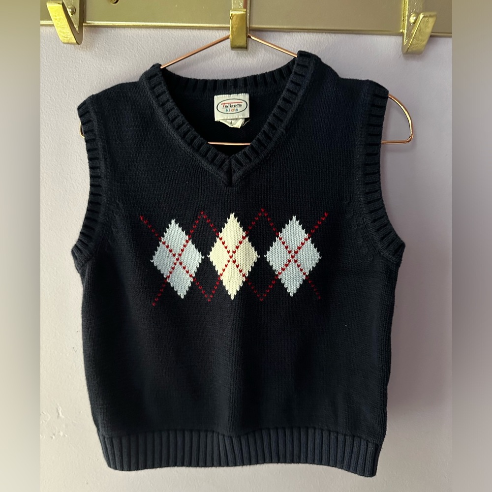 Talbots Kids Navy Blue Plaid Sweater Vest Size 4